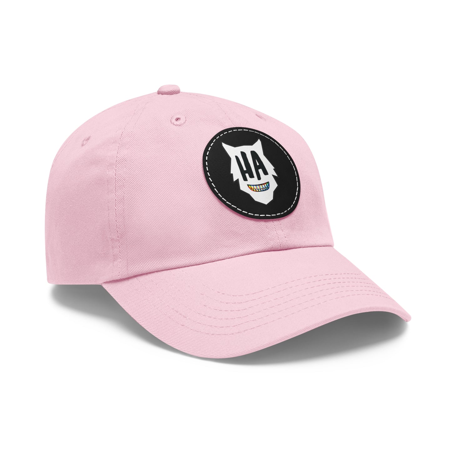 “HA” Dad Hat with Leather Patch (Round)