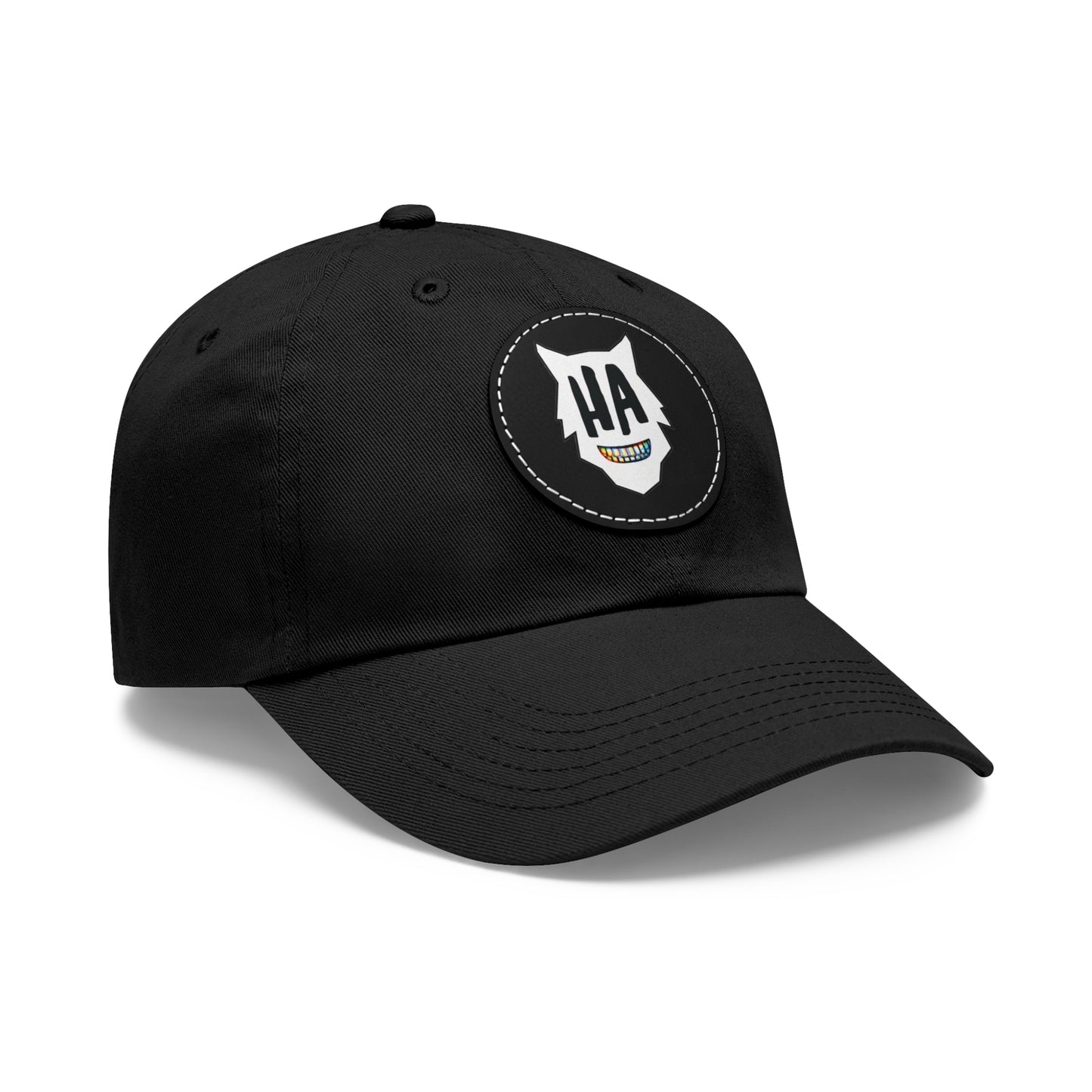 “HA” Dad Hat with Leather Patch (Round)