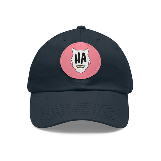 “HA” Dad Hat with Leather Patch (Round)