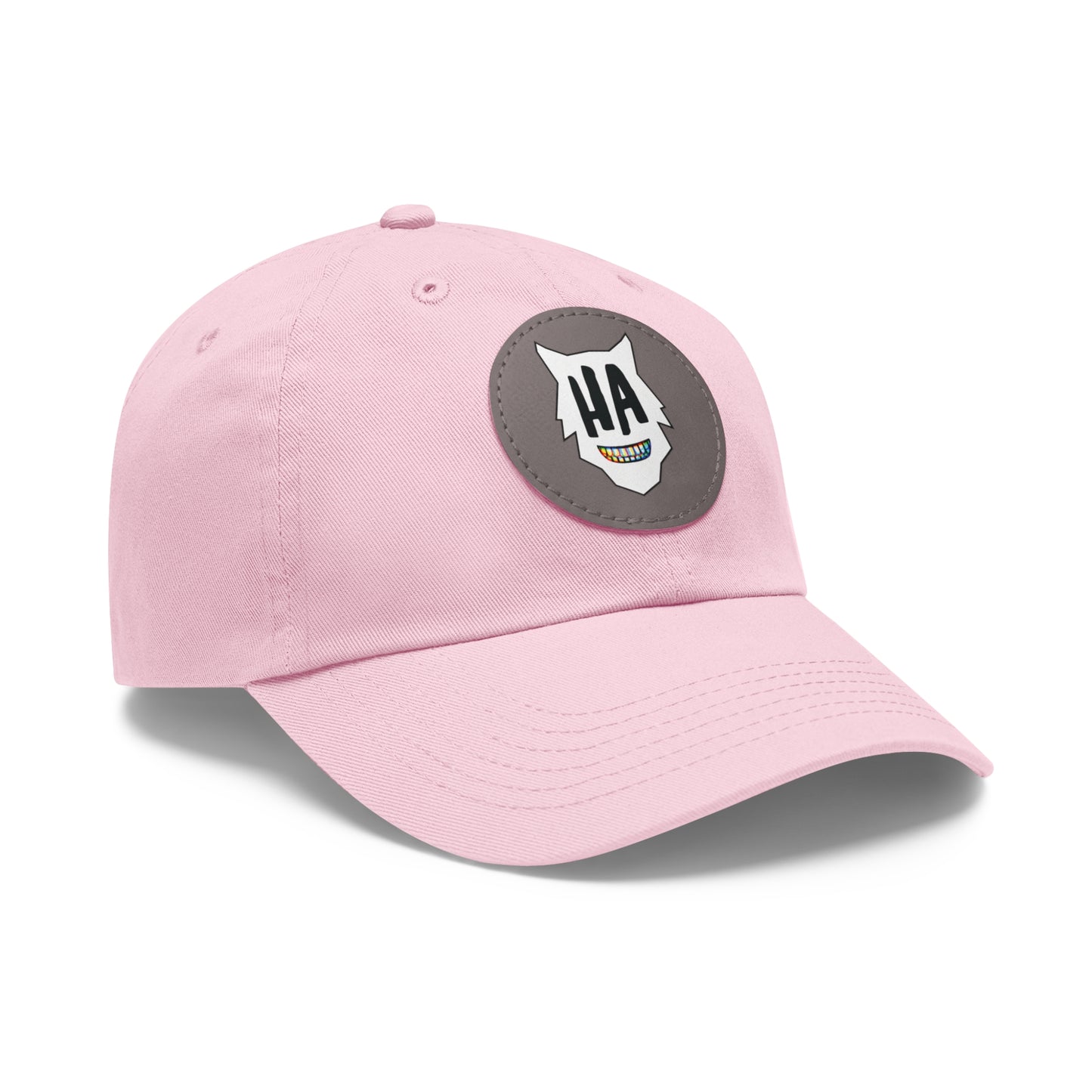 “HA” Dad Hat with Leather Patch (Round)