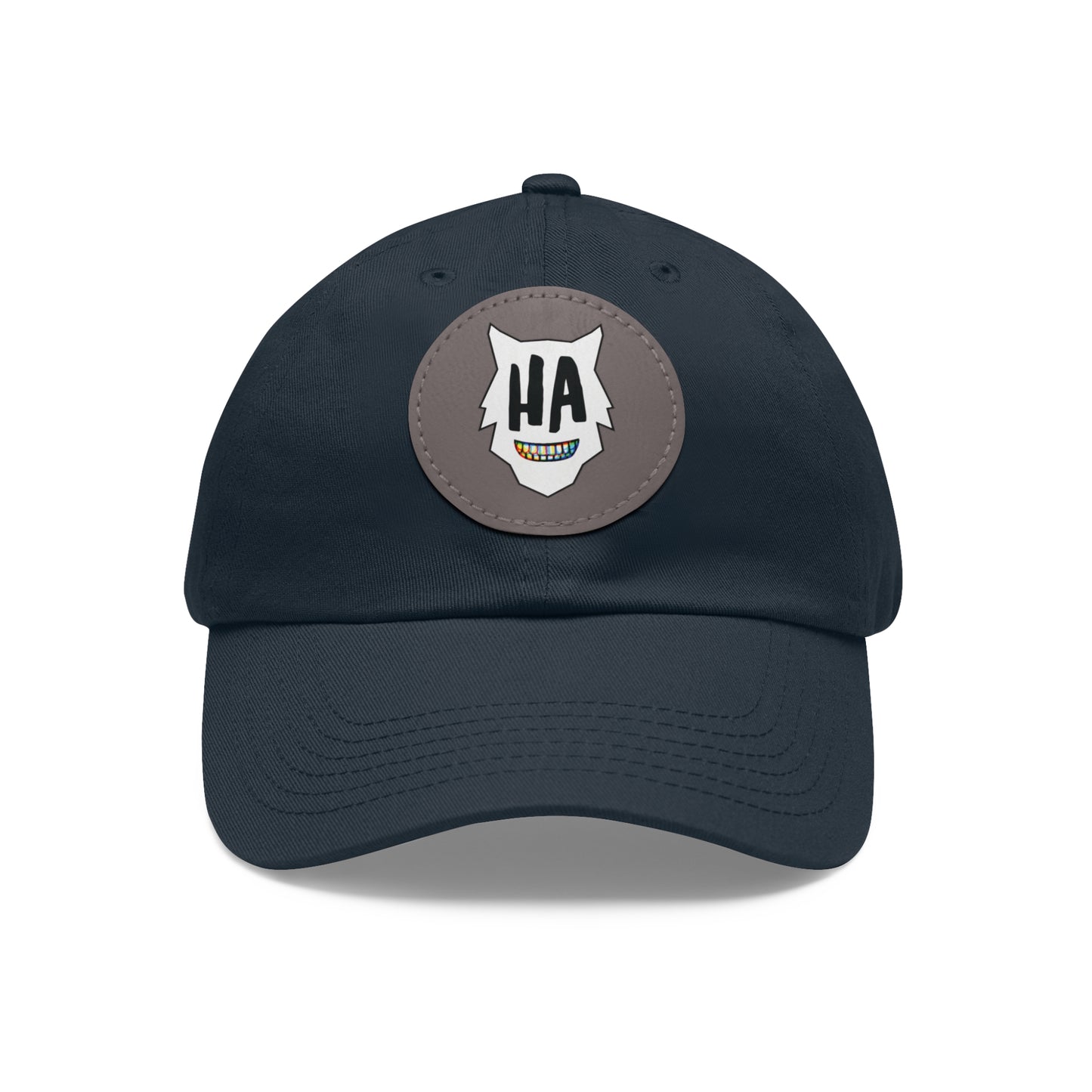 “HA” Dad Hat with Leather Patch (Round)