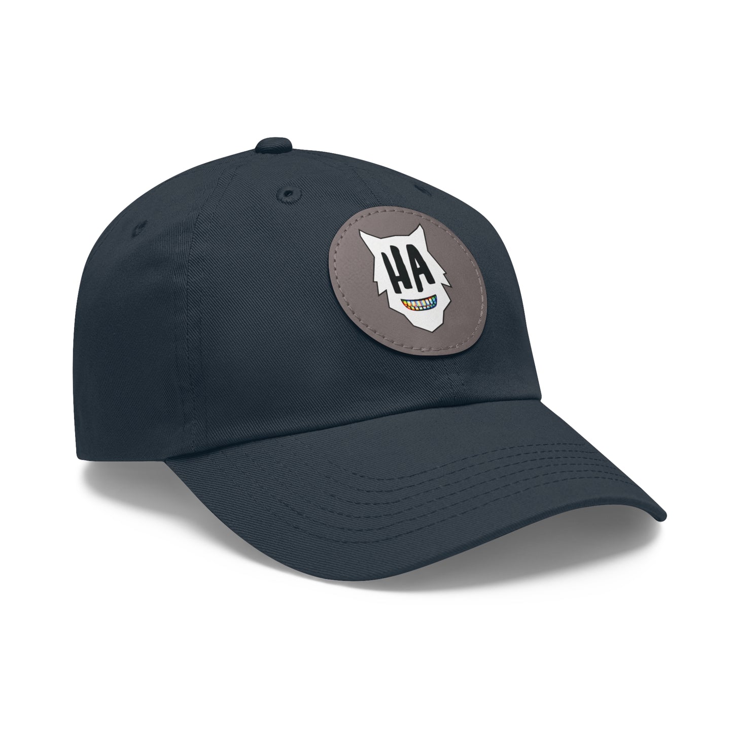 “HA” Dad Hat with Leather Patch (Round)
