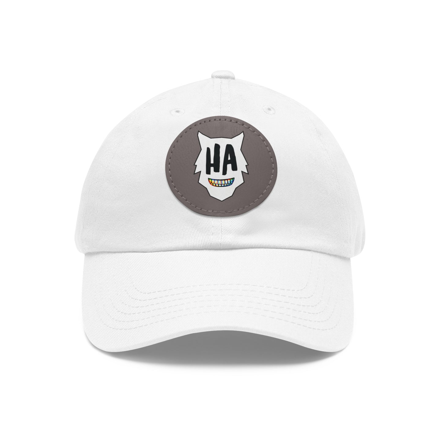 “HA” Dad Hat with Leather Patch (Round)