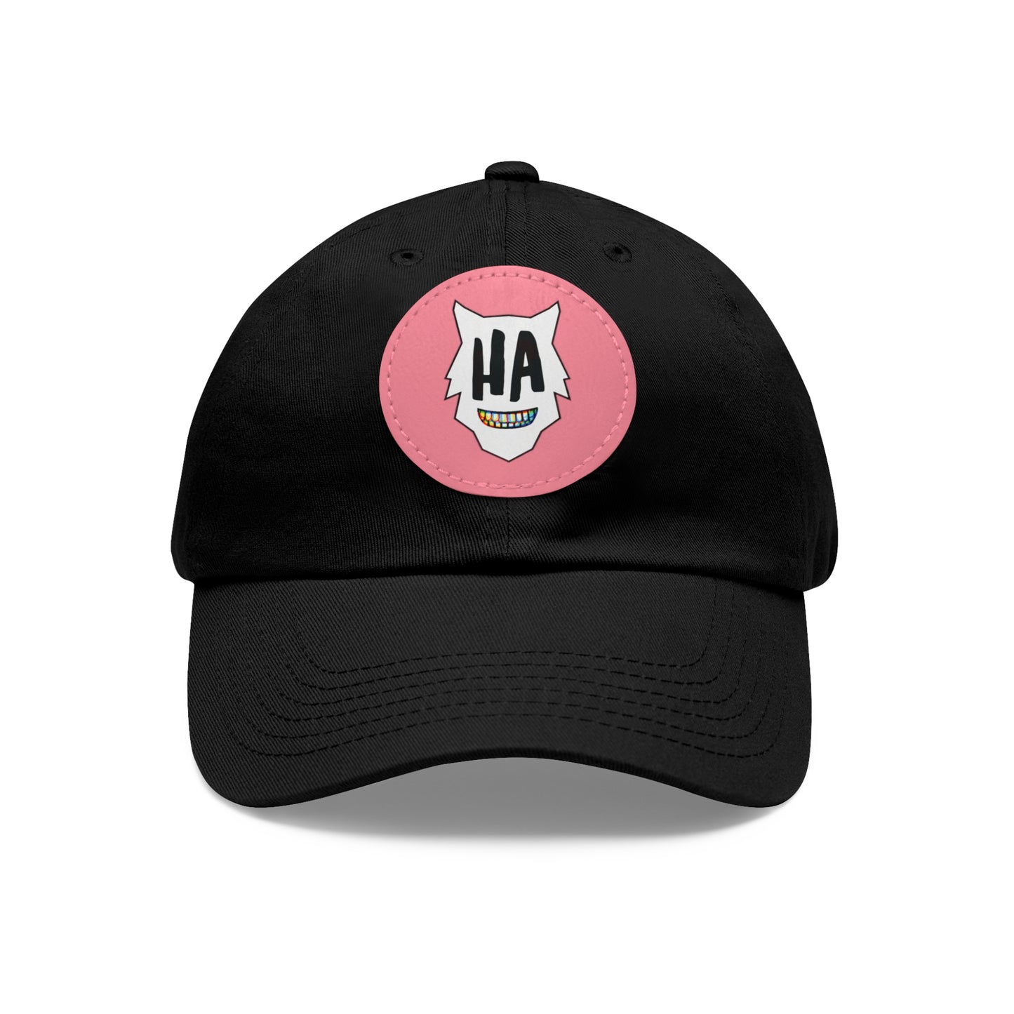 “HA” Dad Hat with Leather Patch (Round)