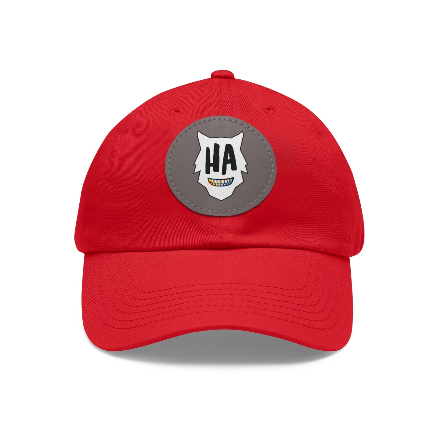 “HA” Dad Hat with Leather Patch (Round)