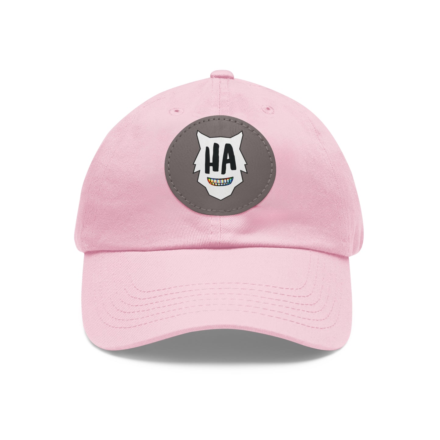 “HA” Dad Hat with Leather Patch (Round)
