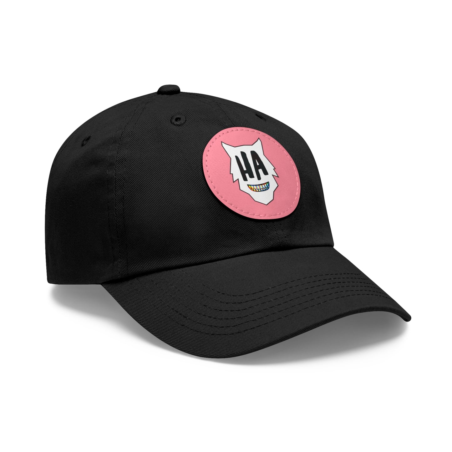 “HA” Dad Hat with Leather Patch (Round)