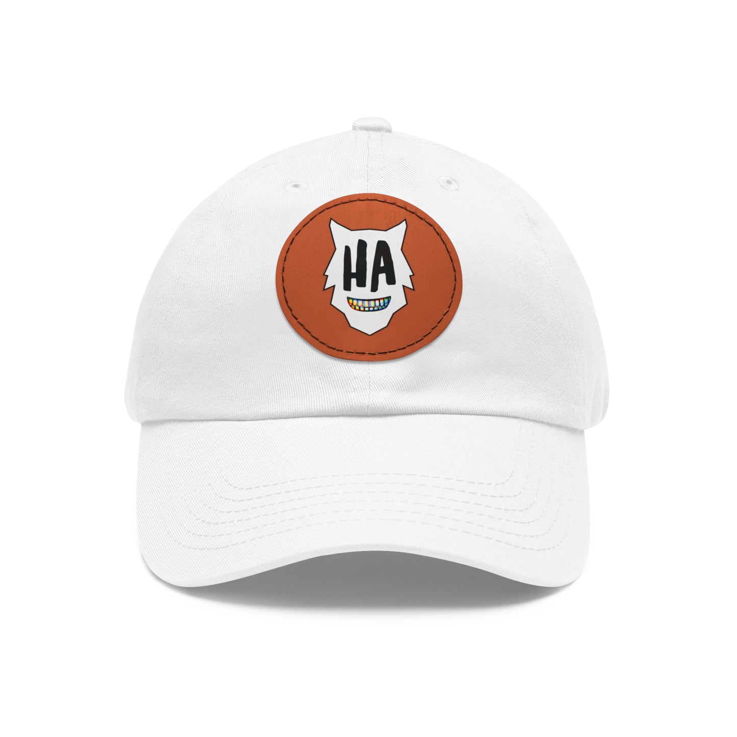“HA” Dad Hat with Leather Patch (Round)