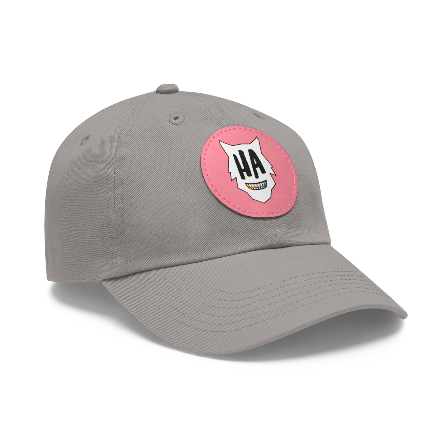 “HA” Dad Hat with Leather Patch (Round)