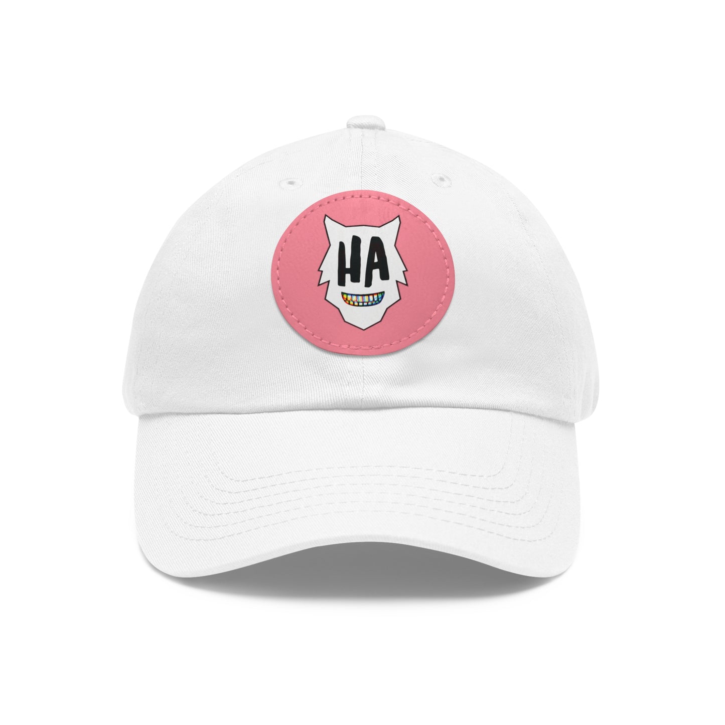 “HA” Dad Hat with Leather Patch (Round)