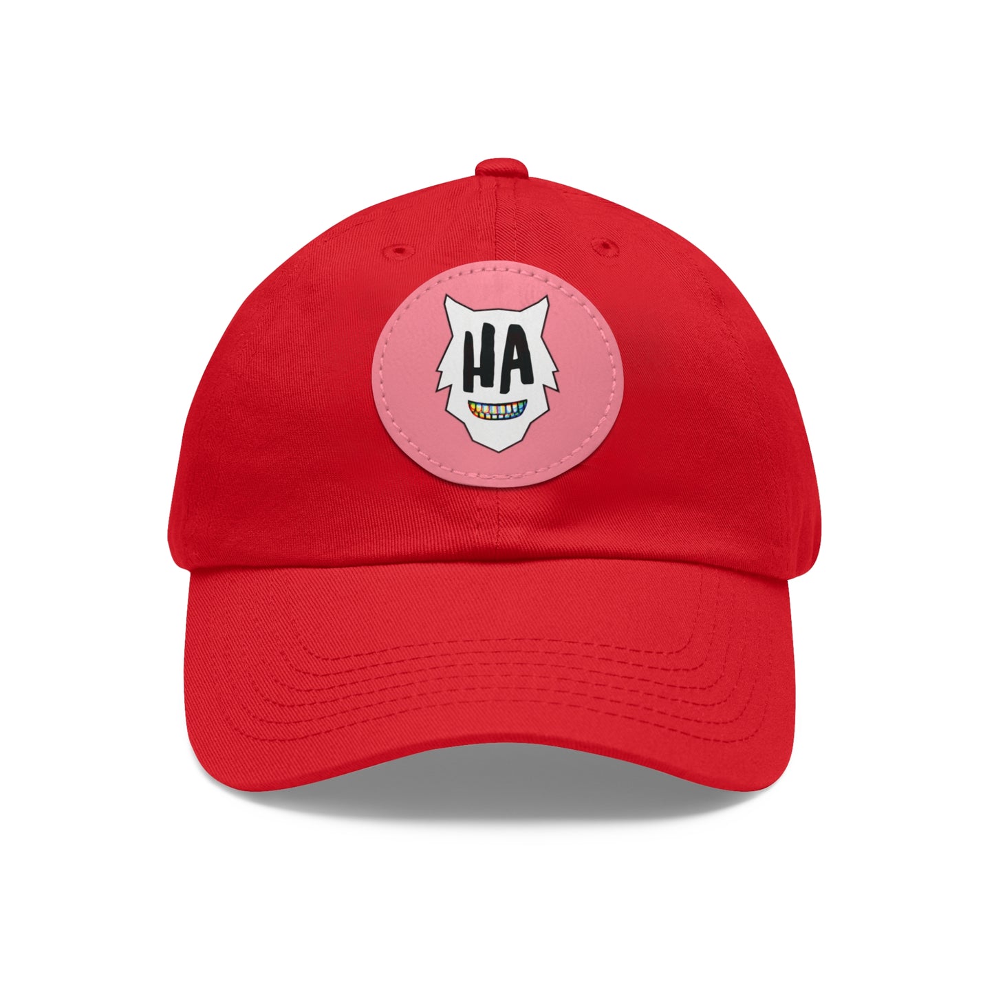 “HA” Dad Hat with Leather Patch (Round)