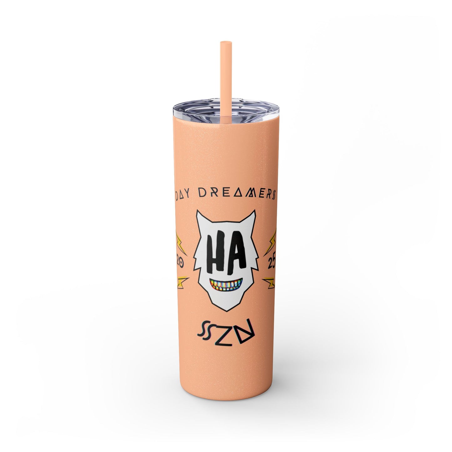 "HA" Skinny Tumbler with Straw, 20oz