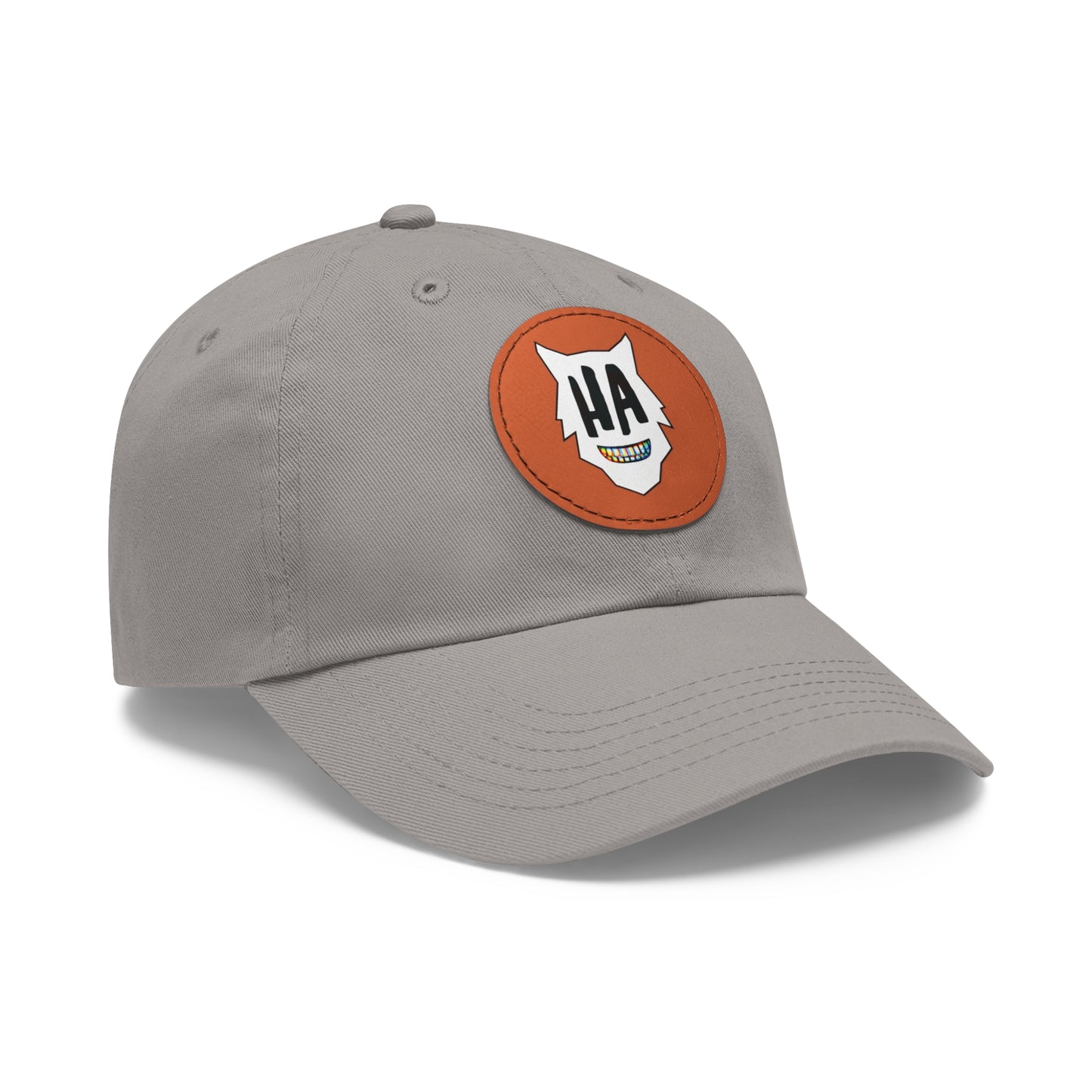 “HA” Dad Hat with Leather Patch (Round)