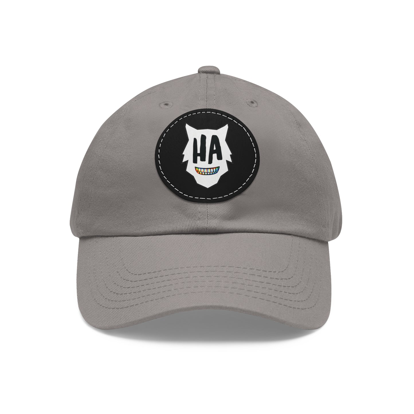 “HA” Dad Hat with Leather Patch (Round)