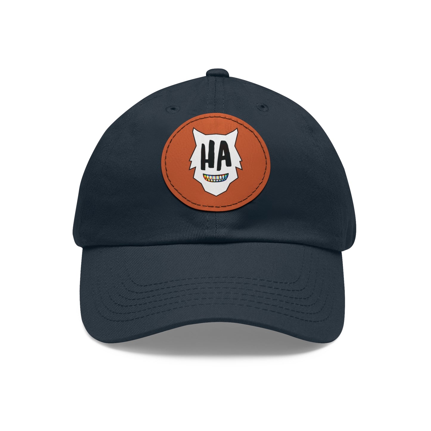 “HA” Dad Hat with Leather Patch (Round)