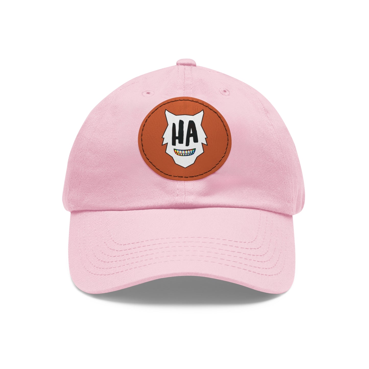 “HA” Dad Hat with Leather Patch (Round)