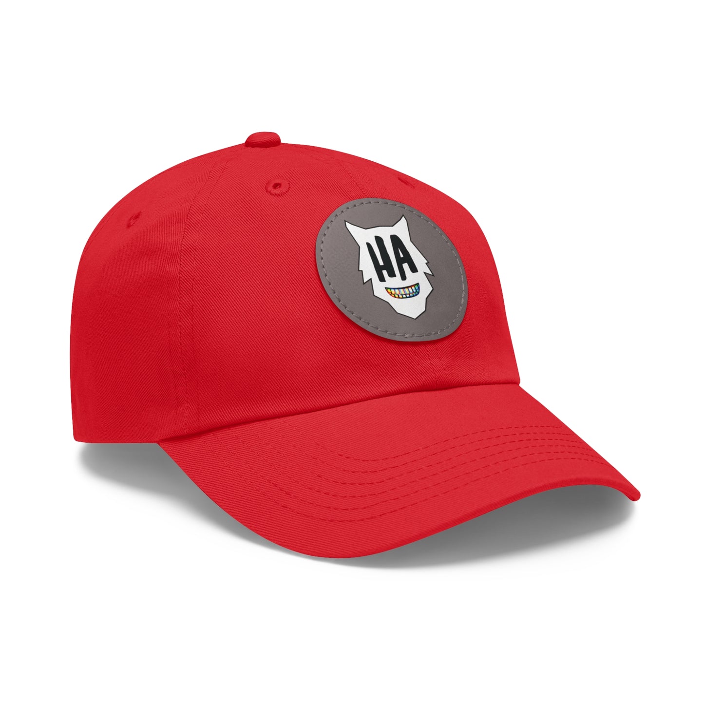 “HA” Dad Hat with Leather Patch (Round)