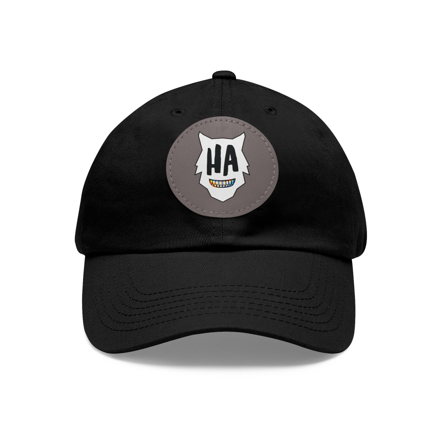 “HA” Dad Hat with Leather Patch (Round)