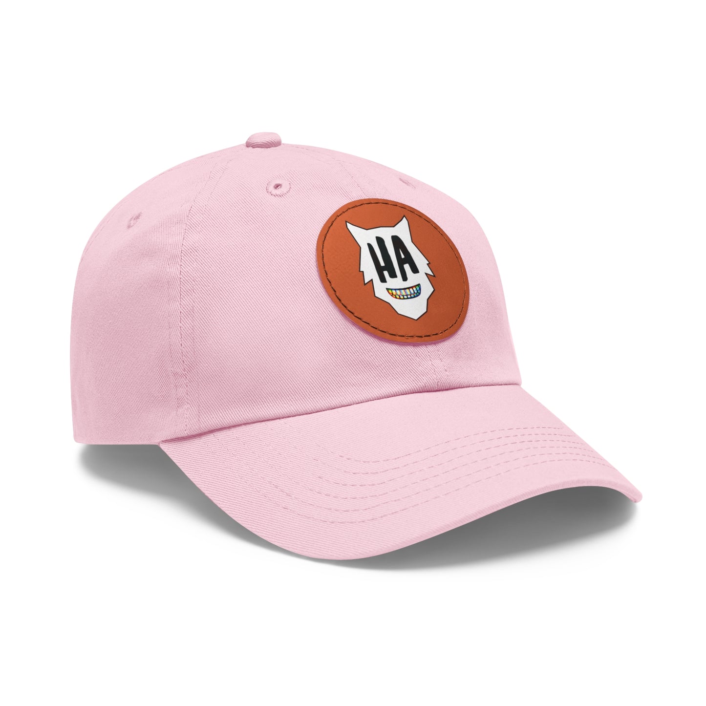 “HA” Dad Hat with Leather Patch (Round)