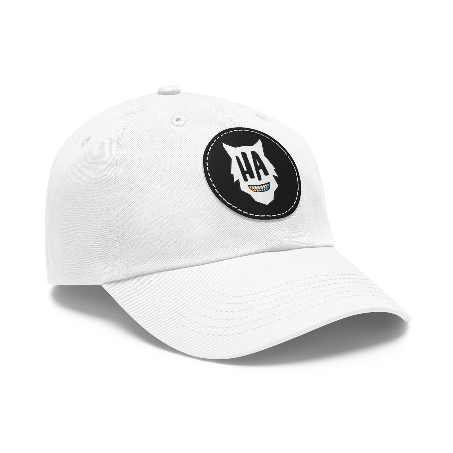 “HA” Dad Hat with Leather Patch (Round)