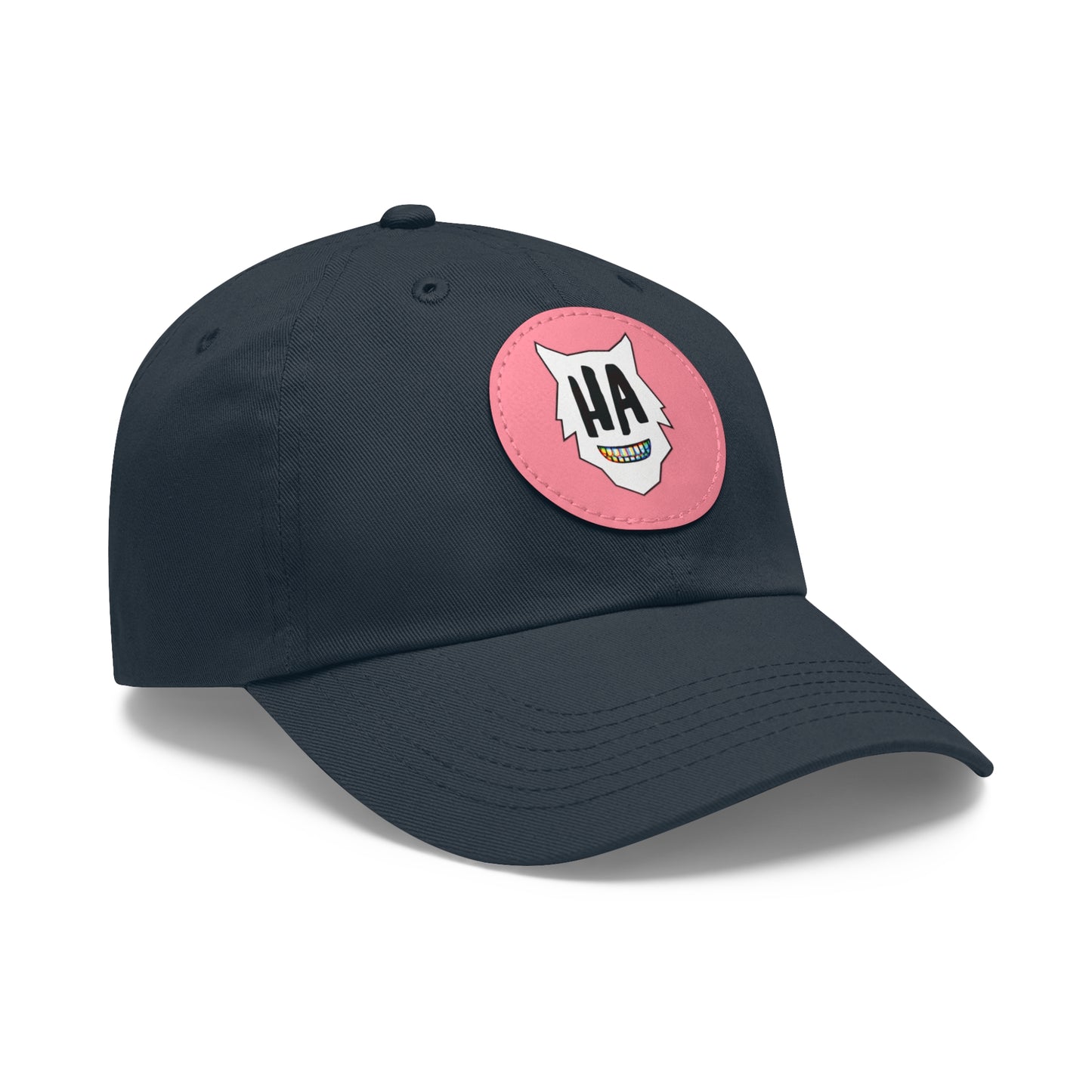 “HA” Dad Hat with Leather Patch (Round)