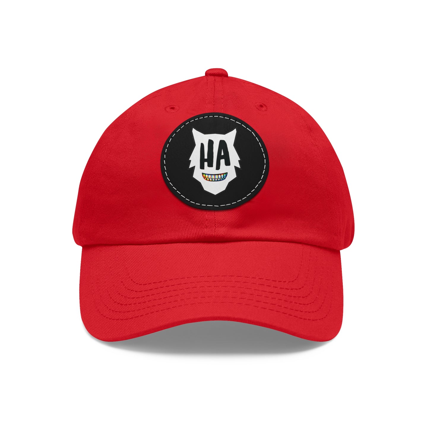 “HA” Dad Hat with Leather Patch (Round)