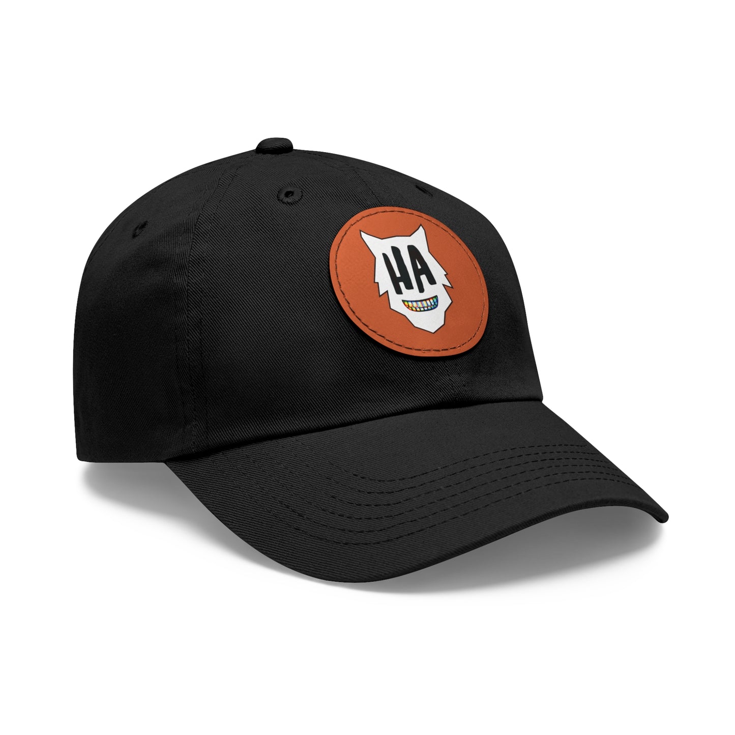“HA” Dad Hat with Leather Patch (Round)