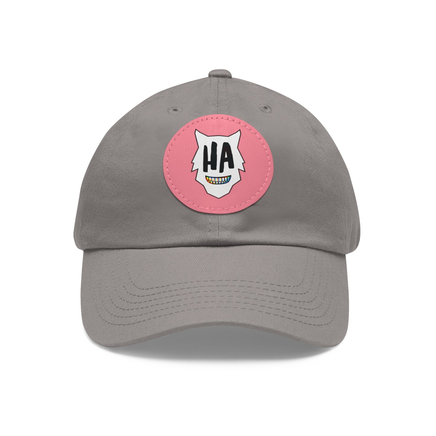 “HA” Dad Hat with Leather Patch (Round)