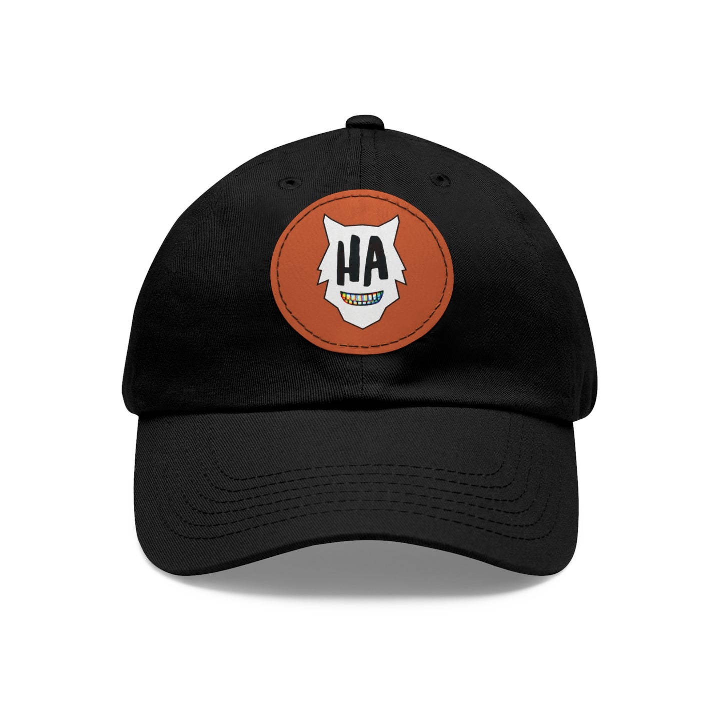“HA” Dad Hat with Leather Patch (Round)