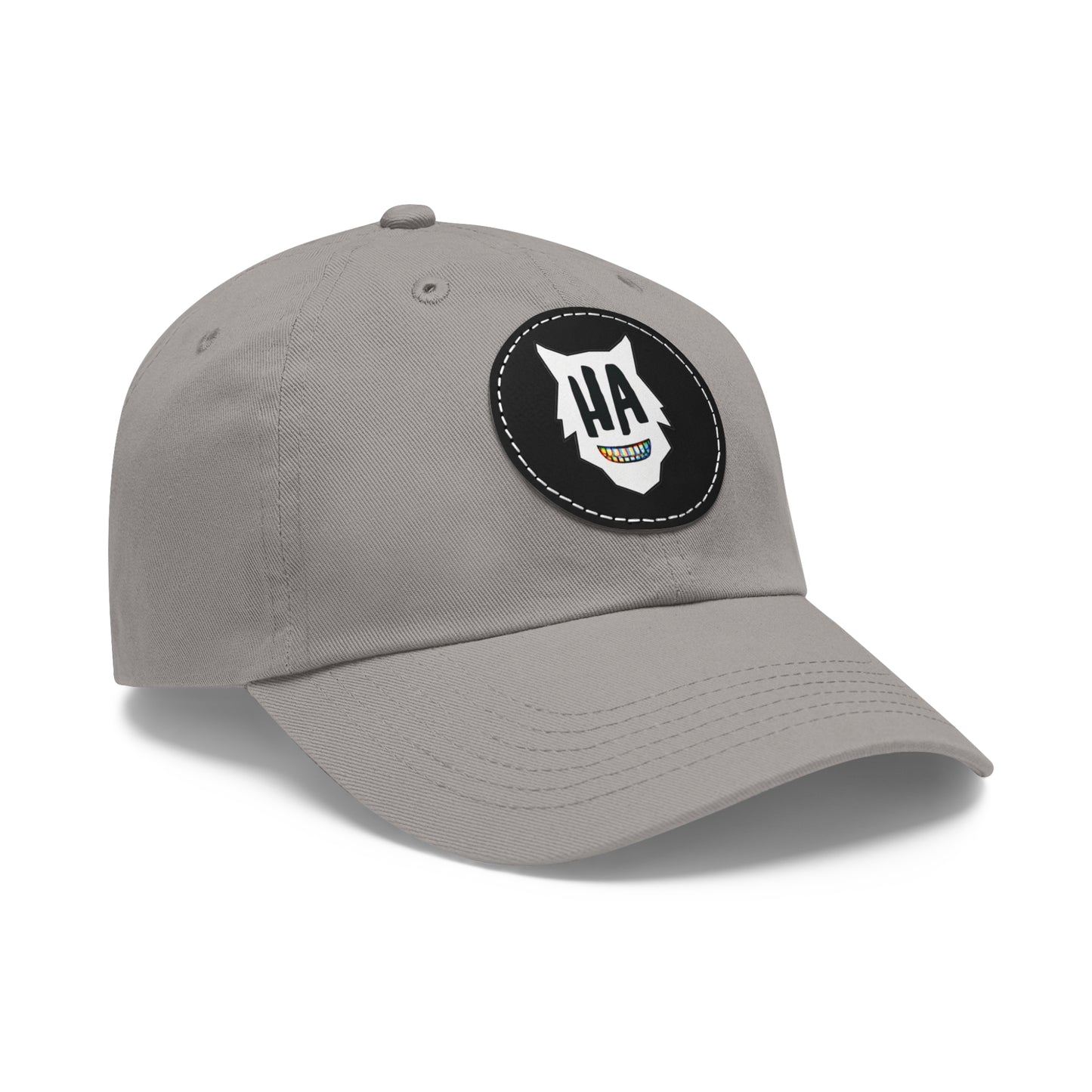 “HA” Dad Hat with Leather Patch (Round)