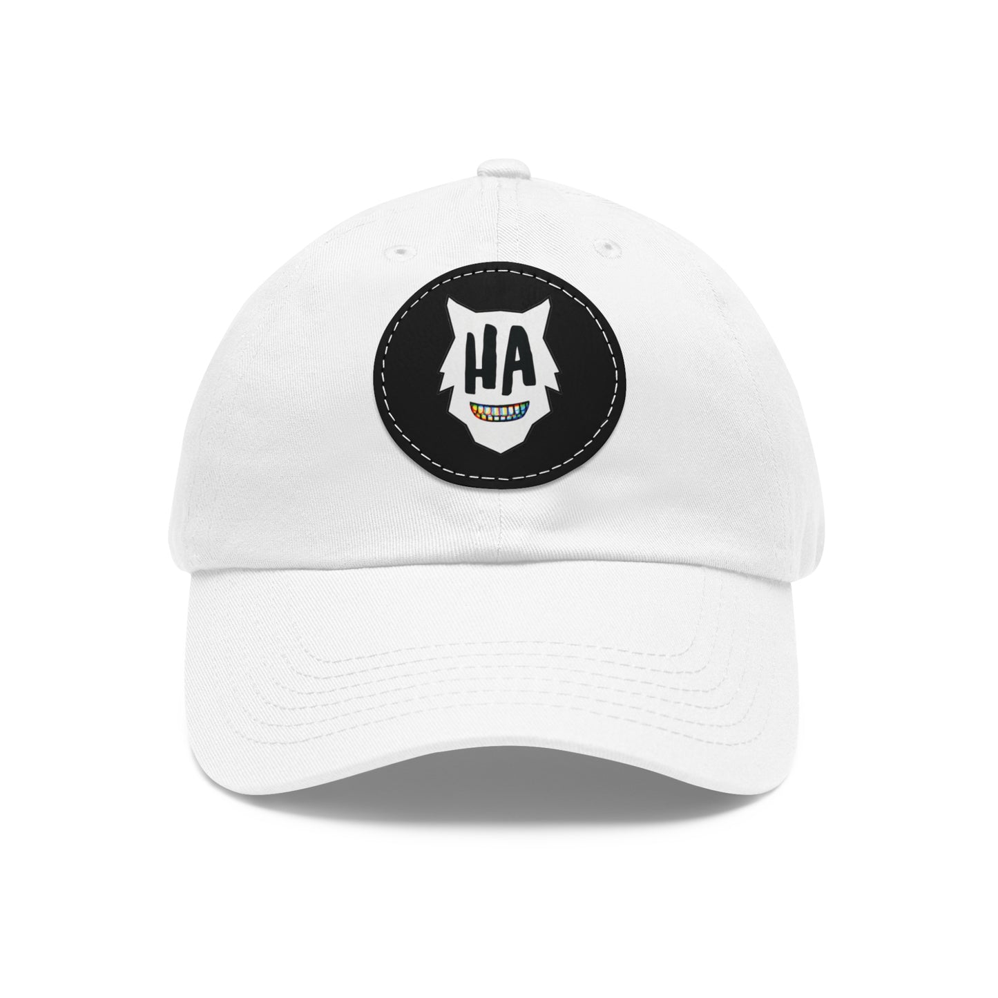 “HA” Dad Hat with Leather Patch (Round)