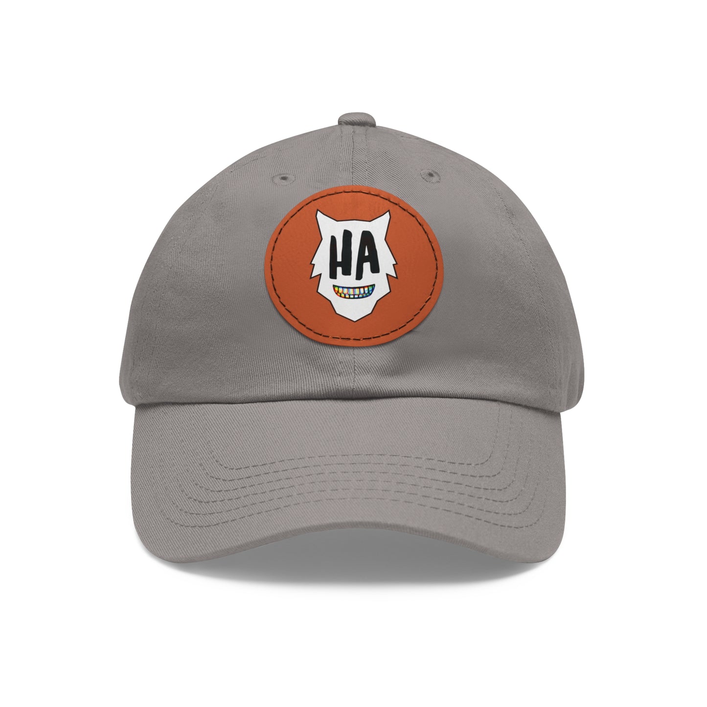 “HA” Dad Hat with Leather Patch (Round)