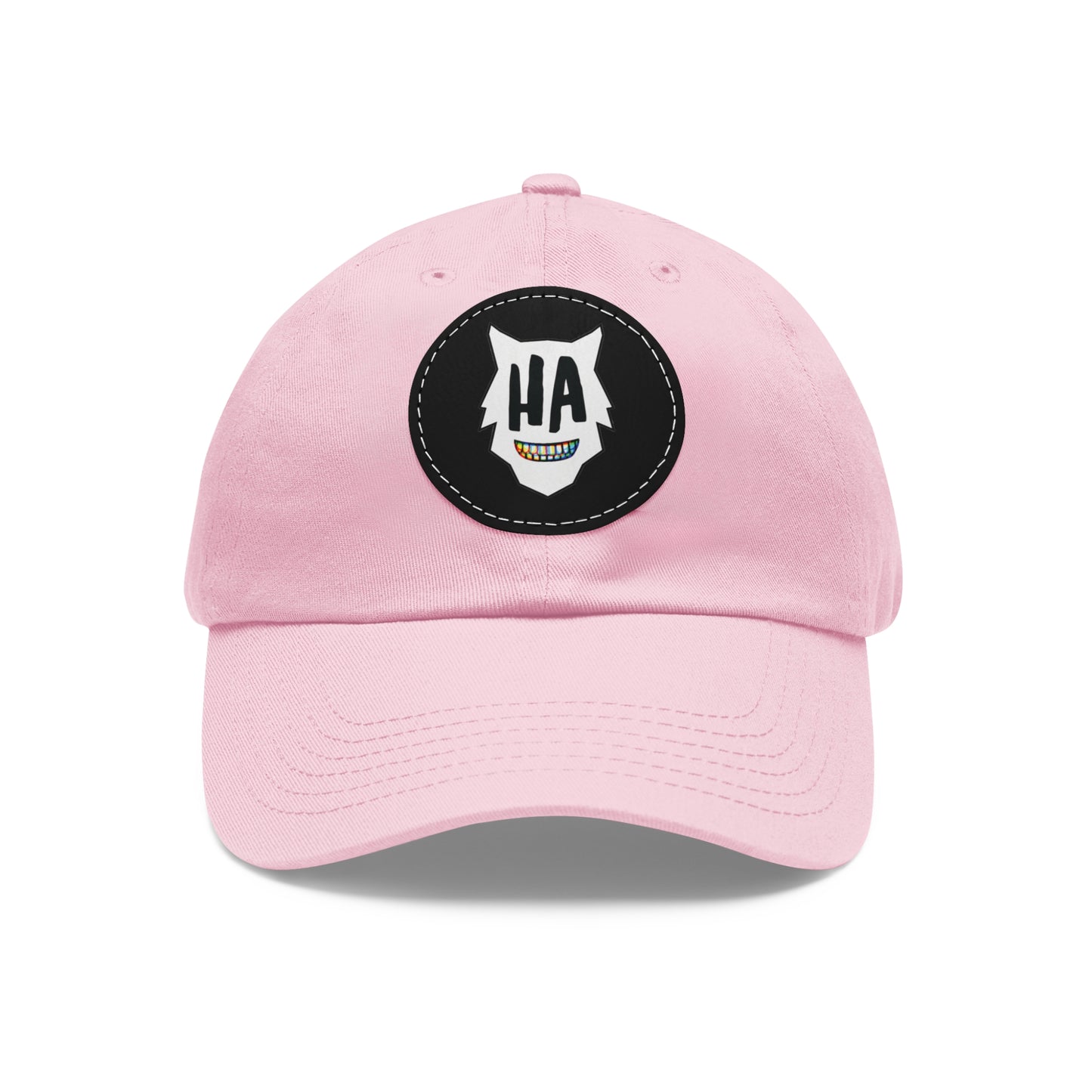 “HA” Dad Hat with Leather Patch (Round)