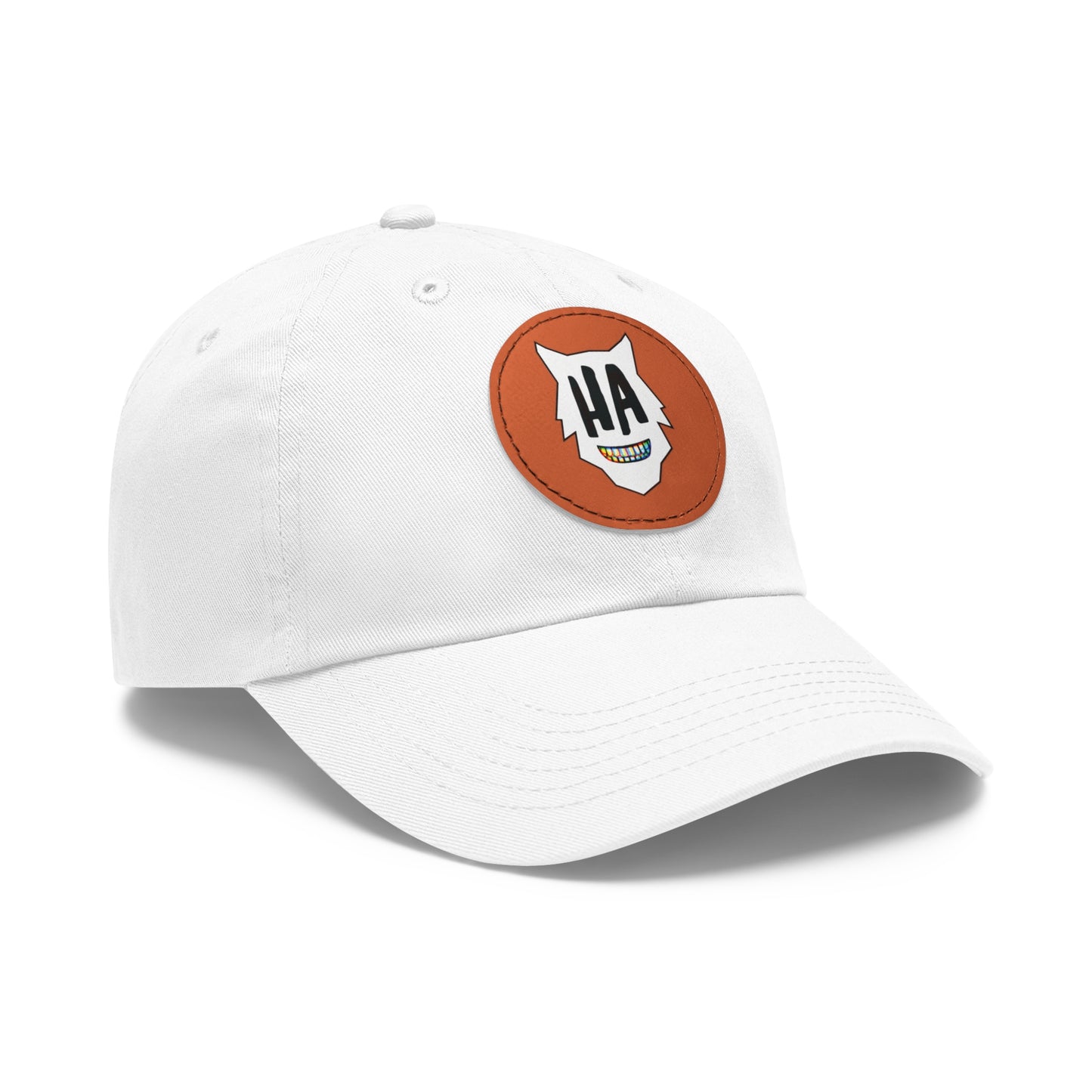 “HA” Dad Hat with Leather Patch (Round)
