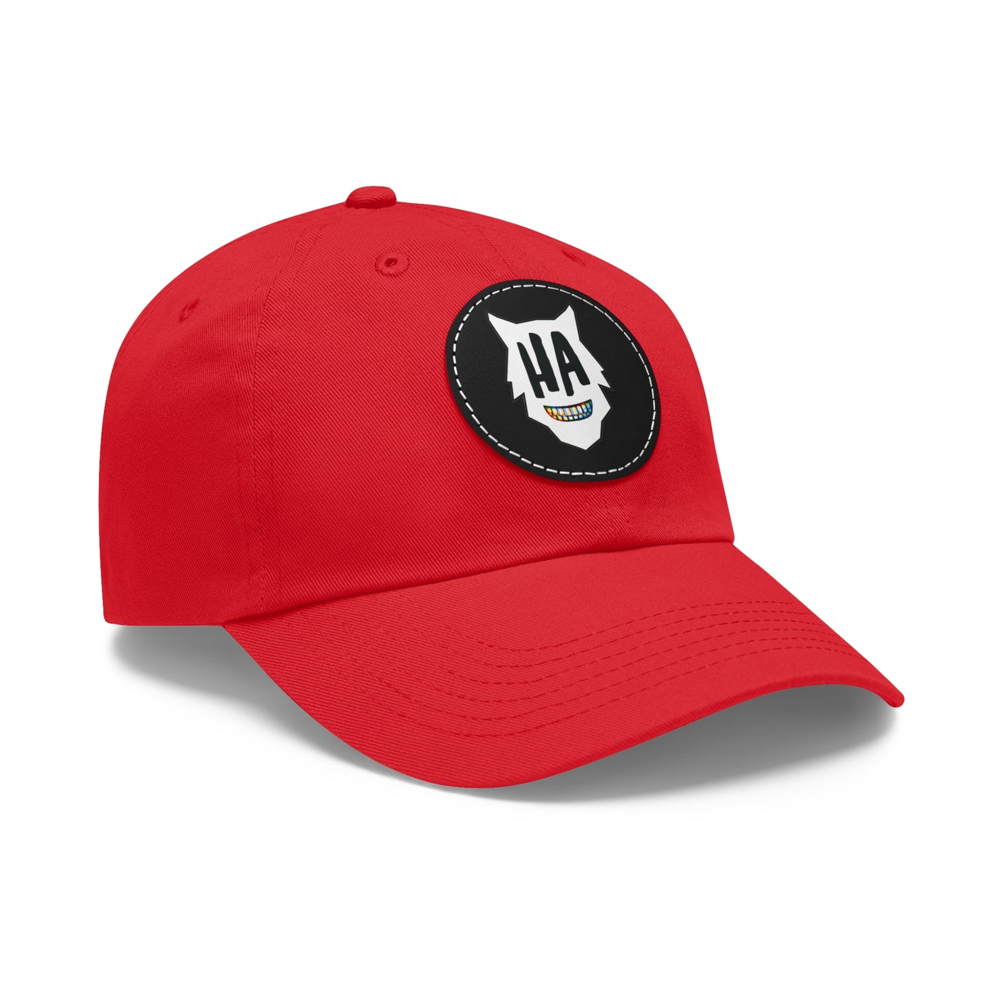 “HA” Dad Hat with Leather Patch (Round)
