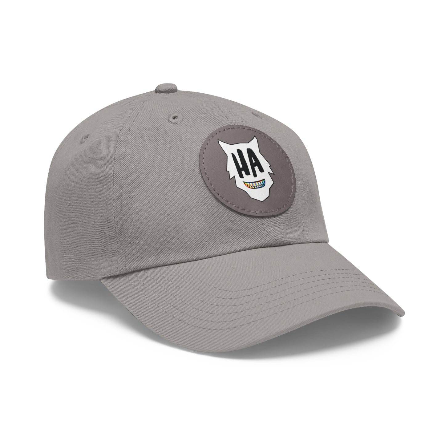 “HA” Dad Hat with Leather Patch (Round)