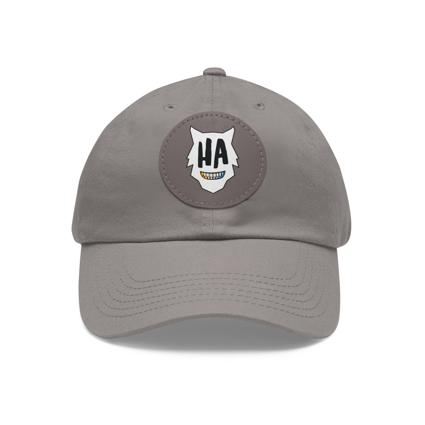 “HA” Dad Hat with Leather Patch (Round)