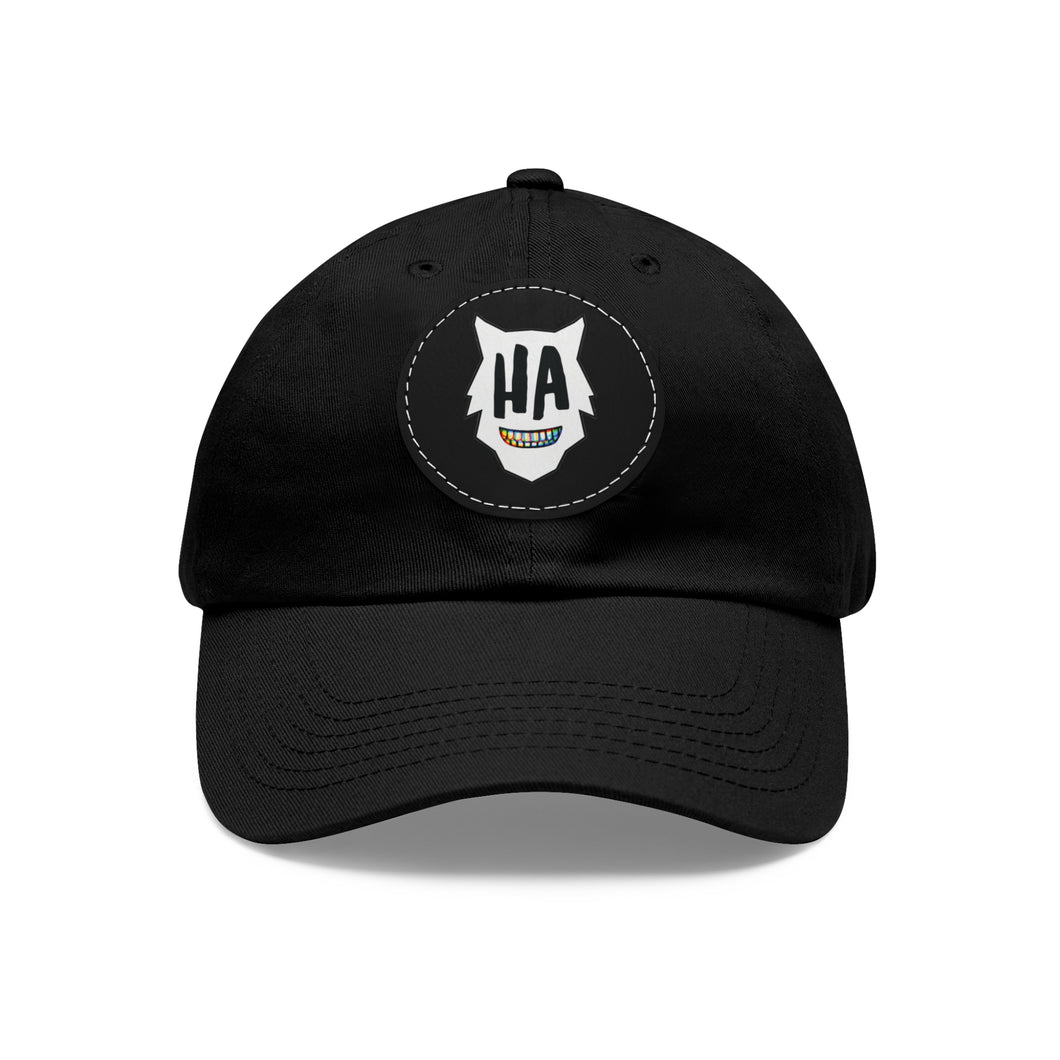 “HA” Dad Hat with Leather Patch (Round)