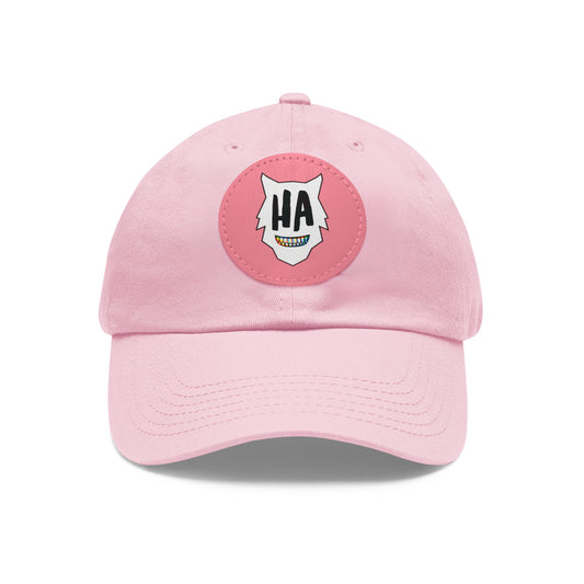 “HA” Dad Hat with Leather Patch (Round)