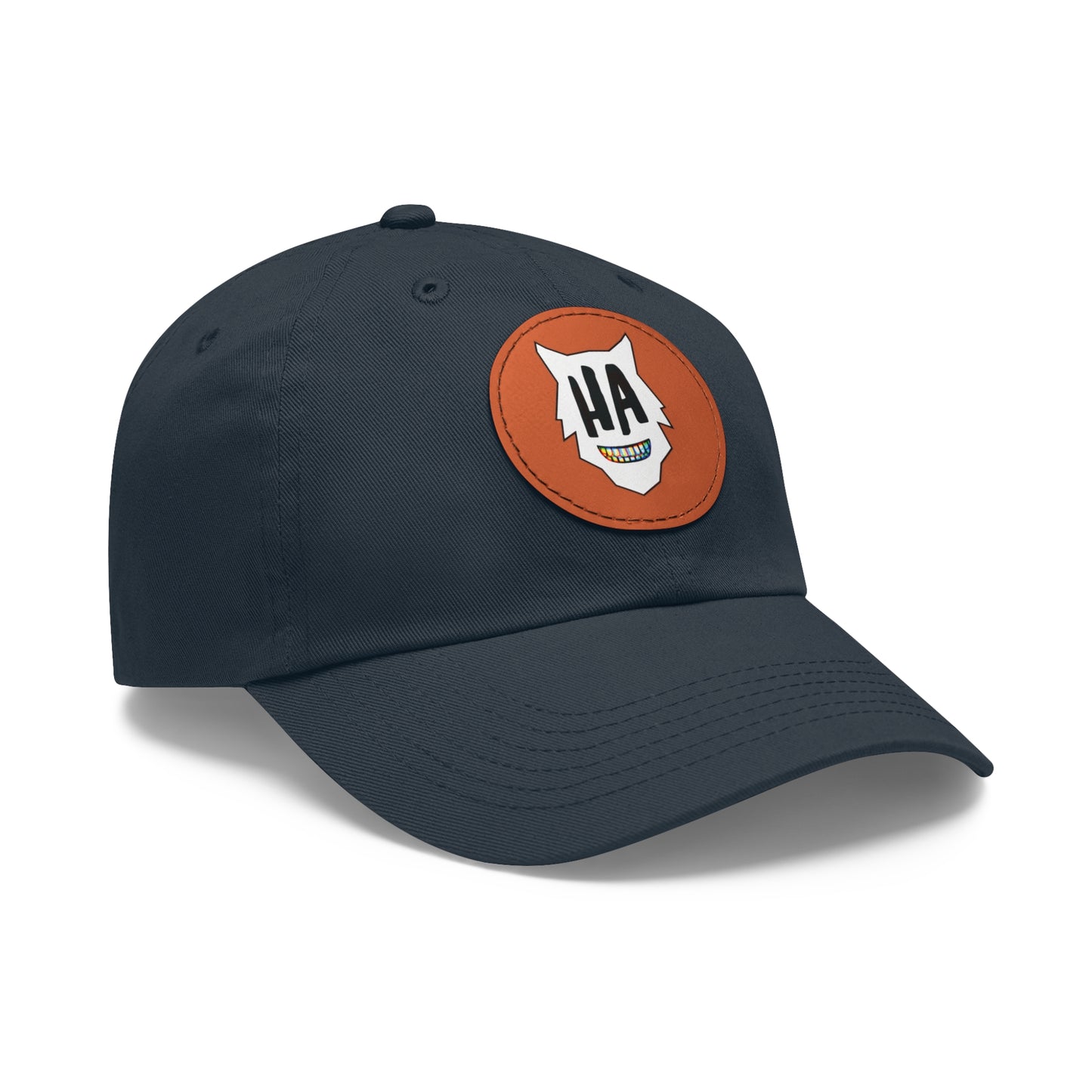 “HA” Dad Hat with Leather Patch (Round)
