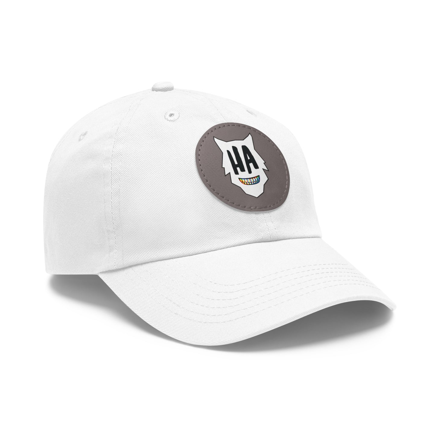“HA” Dad Hat with Leather Patch (Round)