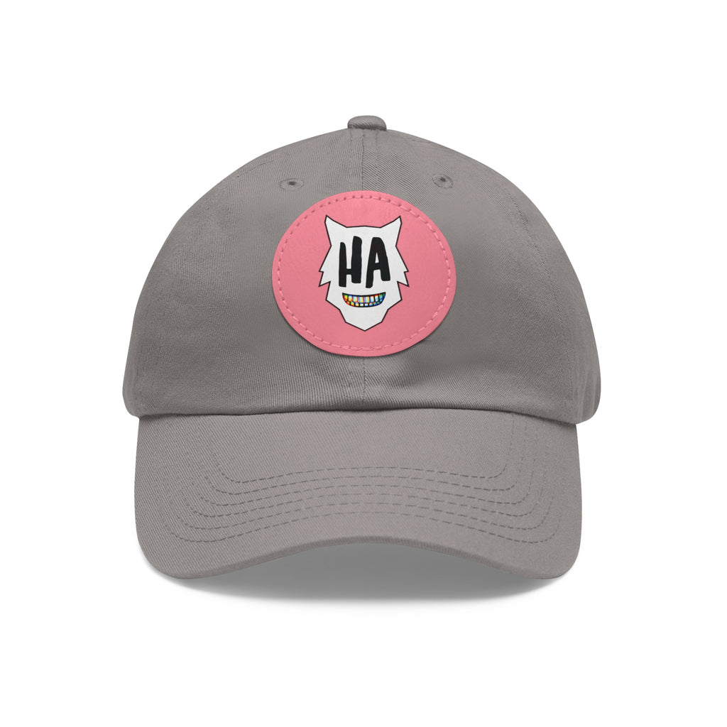 “HA” Dad Hat with Leather Patch (Round)