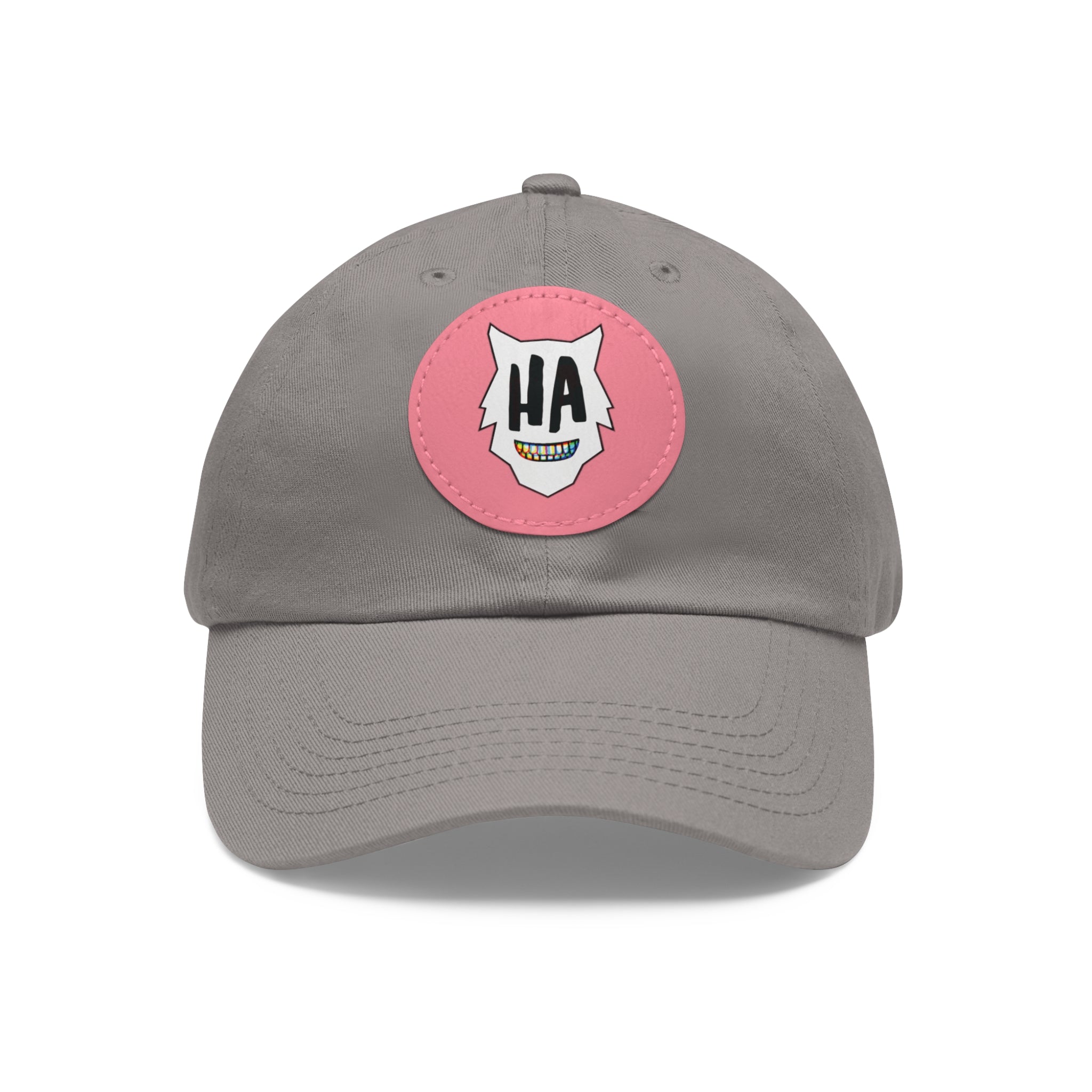 “HA” Dad Hat with Leather Patch (Round)