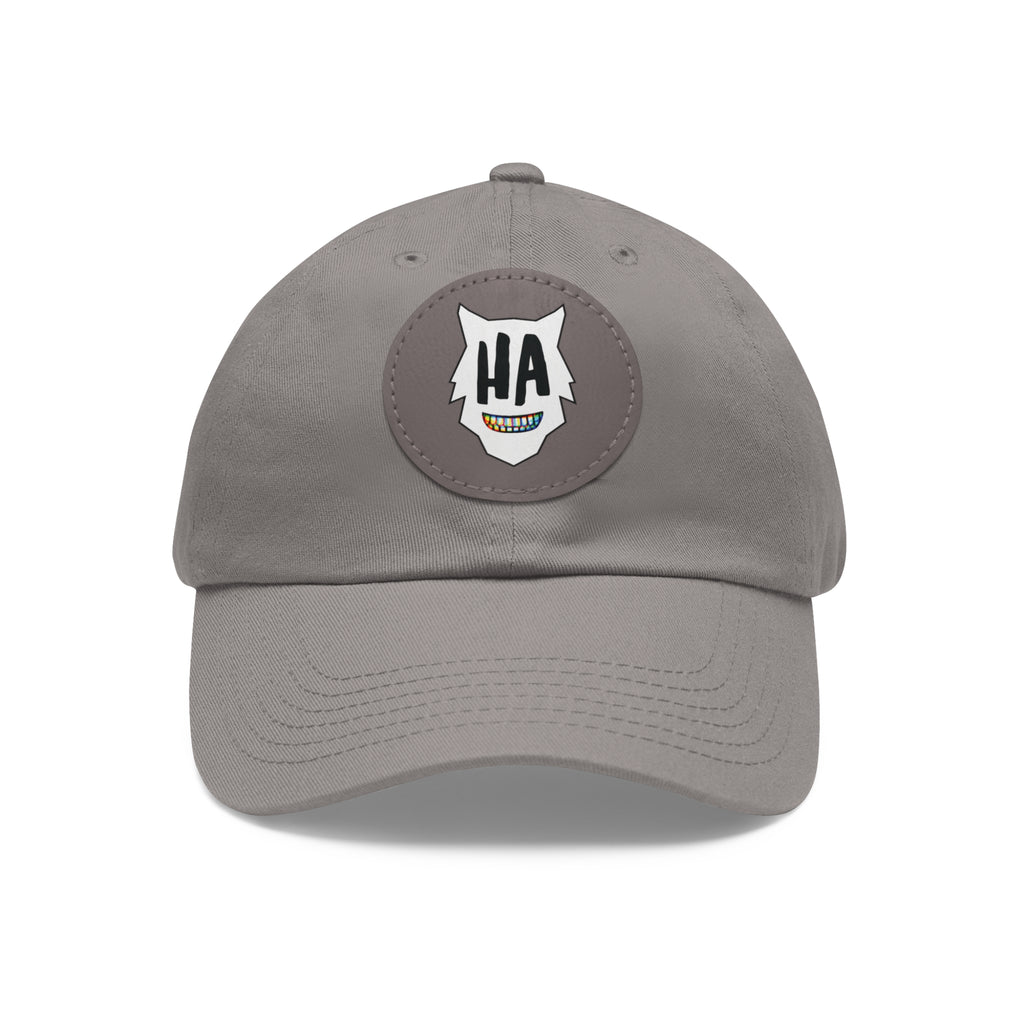 “HA” Dad Hat with Leather Patch (Round)