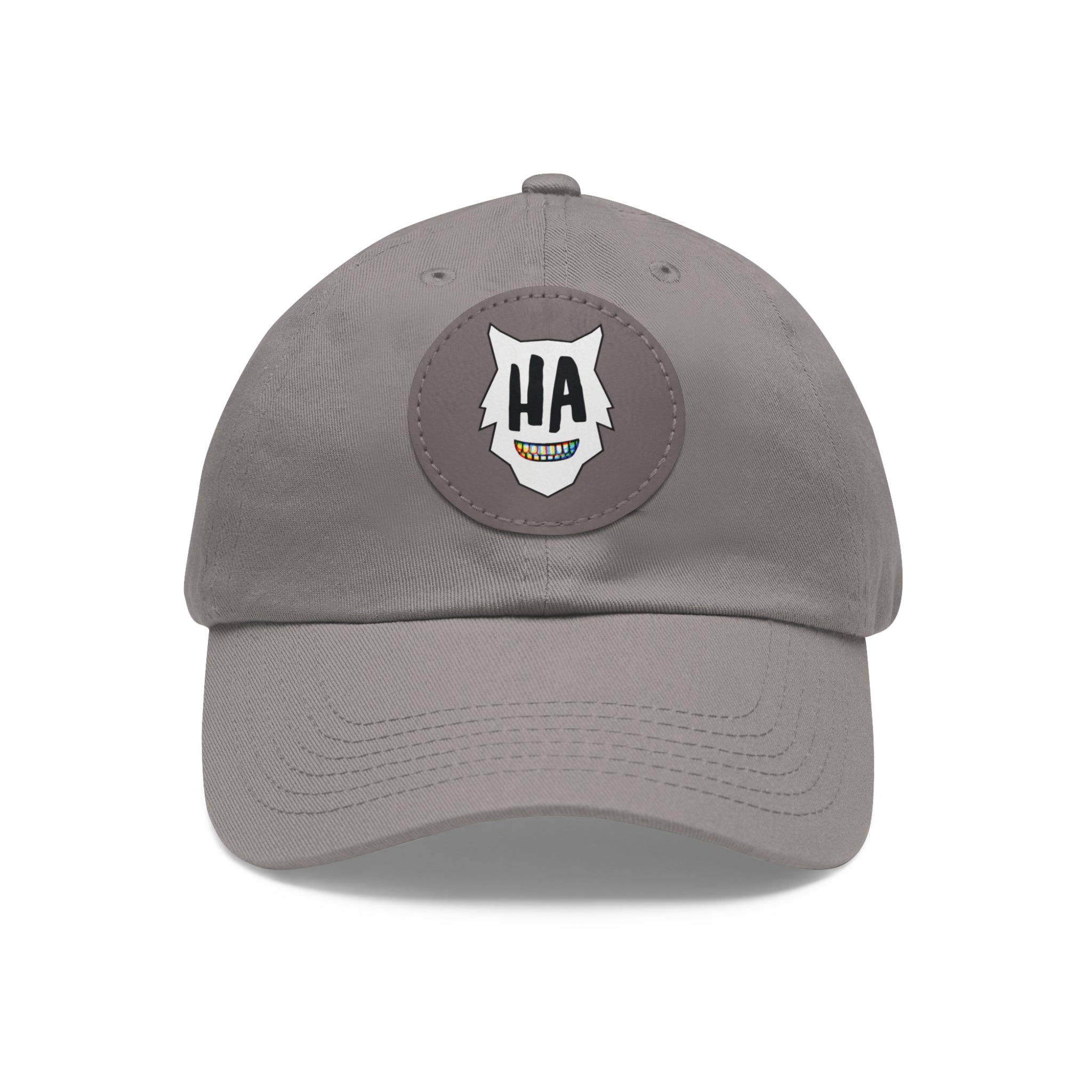 “HA” Dad Hat with Leather Patch (Round)