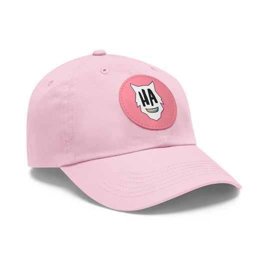 “HA” Dad Hat with Leather Patch (Round)